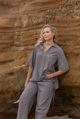 Two T's Crinkle Short Sleeve Top - Donkey